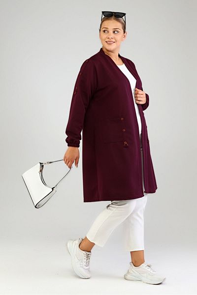 Ferace Hijab Clothing Women's Mother Cardigan Ottoman Pocket Steel Large Size Cardigan