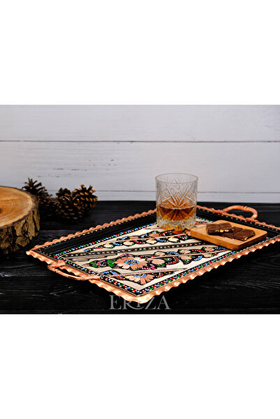 ERİZA صينية تقديم نحاسية بمقبض مستطيل 39 سم