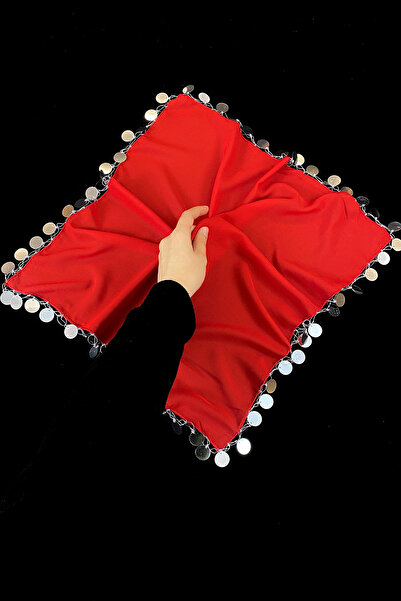 ZEYMERADE منديل شيفون هالاي كبير الحجم، 50 × 50 سم أحمر فضي 5 قطع، العروس والعريس زفاف الحناء الختان الخطوبة