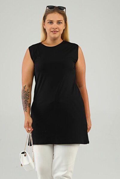 Ferace Women's Large Size Iclik Is Hijab No Inner Display Tunik Black