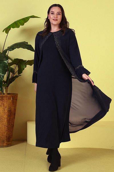 Ferace Women's Long Large Size Stylish Hijab Evening Dress Mother Dress Navy Blue