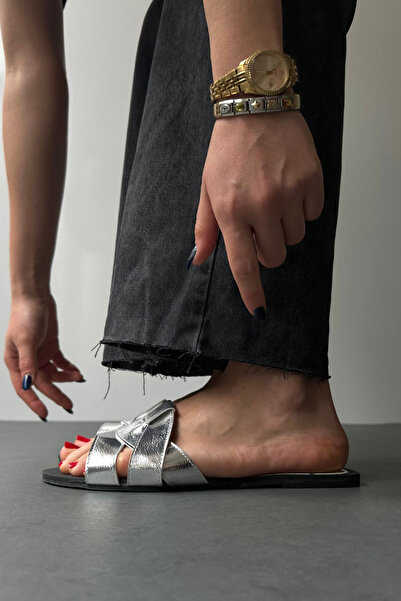 Mupa Shoes Patent Leather Silver Women's Slippers