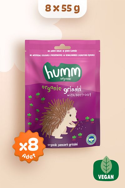 Humm Organic 8 Organic Vegan Grissini - Beet and Snack Package
