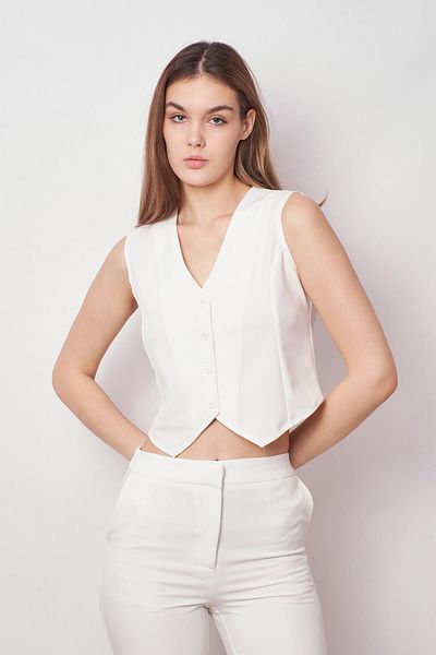 Jument Women's Lycra Crepe Fabric Short Vest with Back D Buckle-Cream
