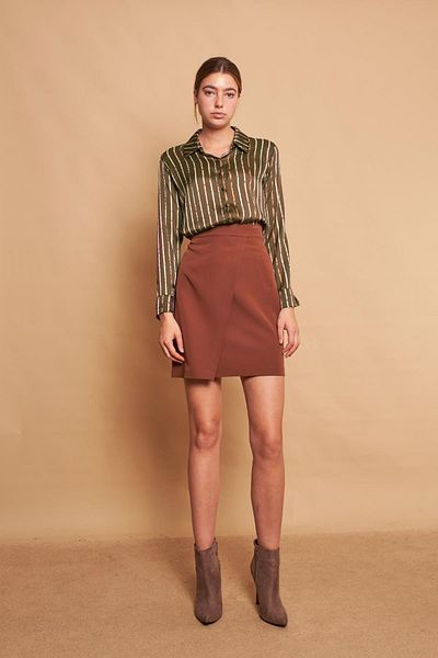 Jument Cămașă din țesătură elegantă, cu guler cu model, cu mânecă lungă, fără lycra, dungi kaki