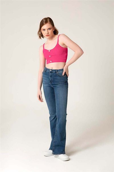 Avrile Fuchsia Knitwear Undershirt - Stone Button Detailed