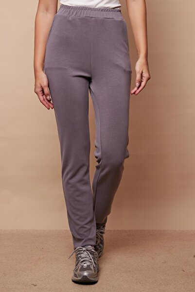 Jument Dark Gray Skinny Leg Modal Walking Pants with High Waist and Side Pockets