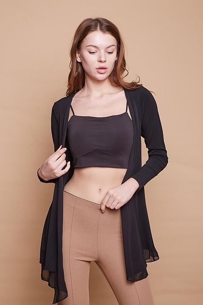 Jument Cardigan cu mânecă lungă din lycra creponat din șifon - negru
