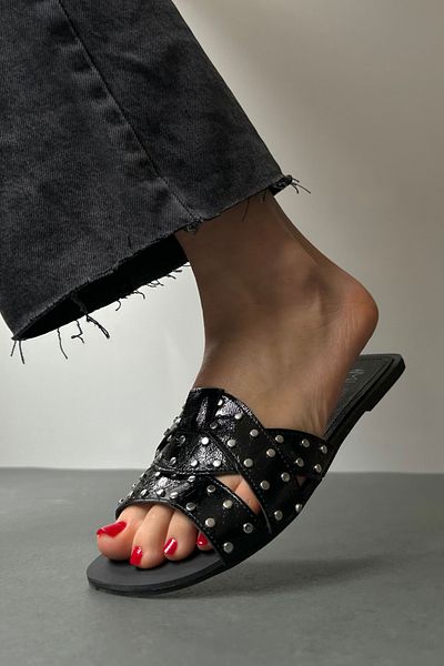Mupa Shoes Black Stone Detailed Women's Slippers