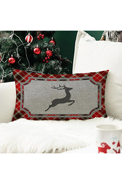 Evmila Față de pernă din catifea cu model de căprioare cu tema de Anul Nou 35...