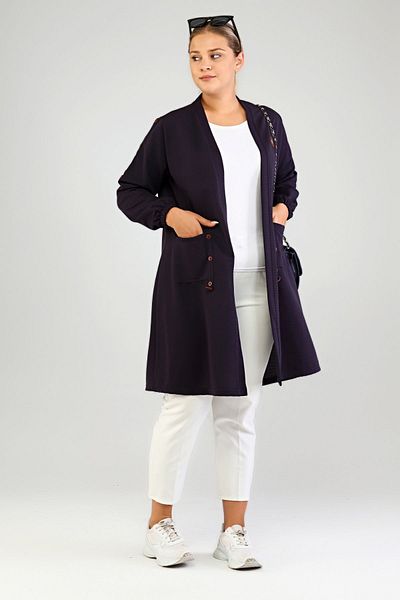 Ferace Women's Large Size Organ Cardigan Steel Ottoman Navy Blue