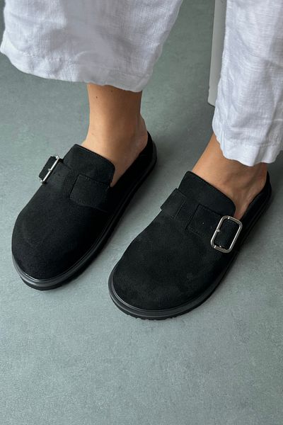 Mupa Shoes Μαύρες σουέτ γυναικείες παντόφλες