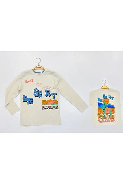 Çikoby 9-14 Years Old Boy Sweat Shirt Printed Long Sleeve Beige