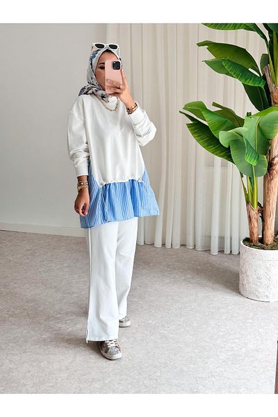 ASEL FASHİON Sono Shirt Striped Set Ecru