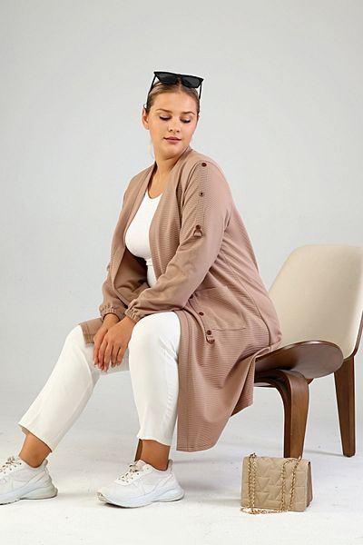 Ferace Women's Large Size Organ Cardigan Steel Ottoman Mink
