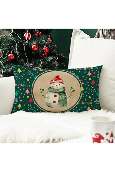 Evmila Yılbaşı Temalı Kardan Adam Desenli Kadife Kırlent Kılıfı 35x55 cm - De...