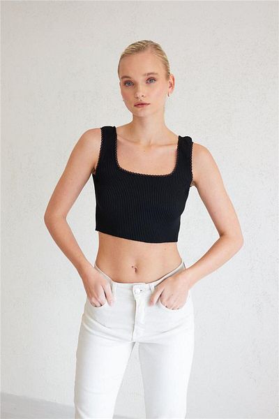 Avrile Black Knitwear Undershirt - Women, Lace Detail