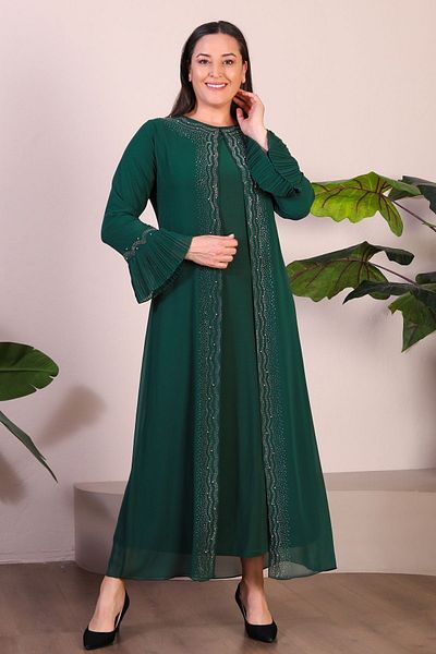 Ferace Women's Long Large Size Stylish Hijab Evening Mother Dress Emerald Green