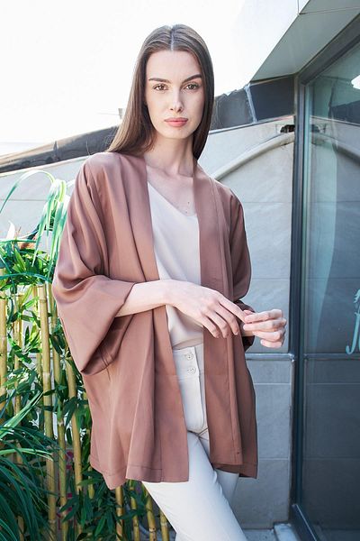 Jument Țesătură 100% Ioyocell - Cardigan și pantaloni de vară, eleganti și fluenți (Jument 40080)-Cacao