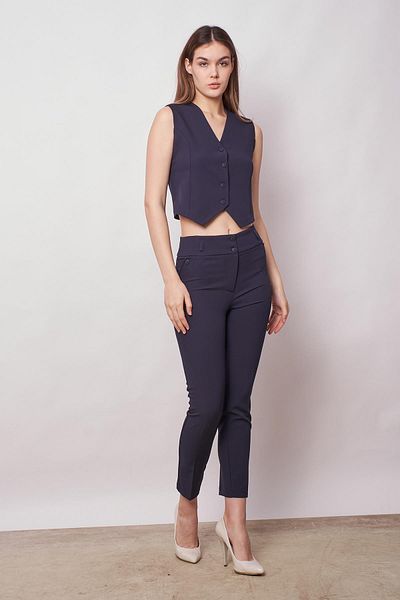 Jument Women's Front Buttoned Light Lycra Fabric Short Vest-Navy Blue