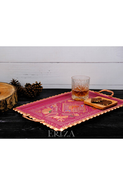 ERİZA صينية تقديم نحاسية بمقبض مستطيل 39 سم