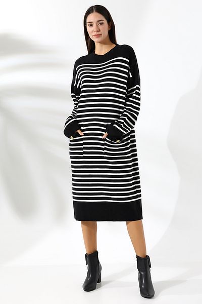 Union and Joy Rochie de tricotaj de damă neagră în dungi