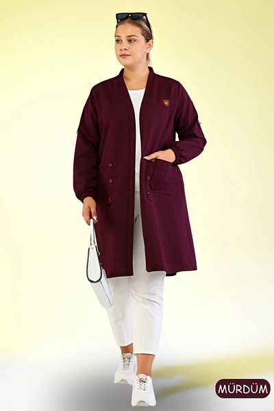 Ferace Cardigan Lung Hijab Damă Otoman Orgu Celik Prune