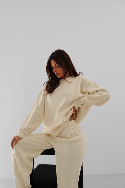 Black Fashion Ecru Knitwear Sweater with Ripped Detail