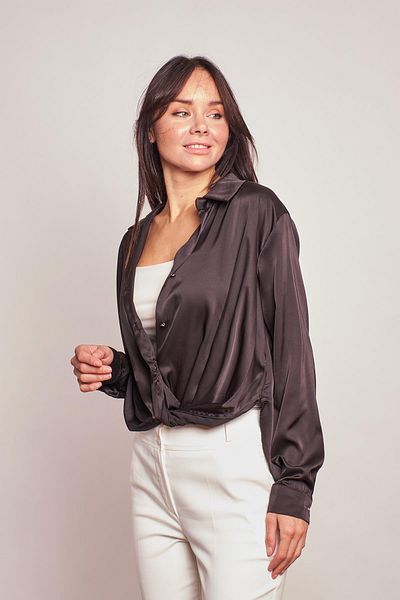 Jument Cămașă cu mânecă lungă, fără lycra, din satin, neagră