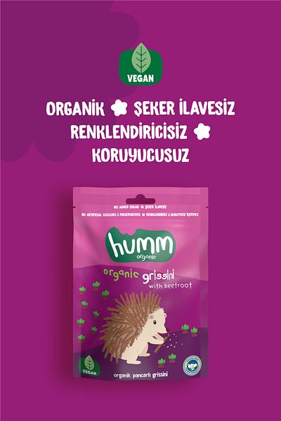 Humm Organic 8 Organic Vegan Grissini - Beet and Snack Package