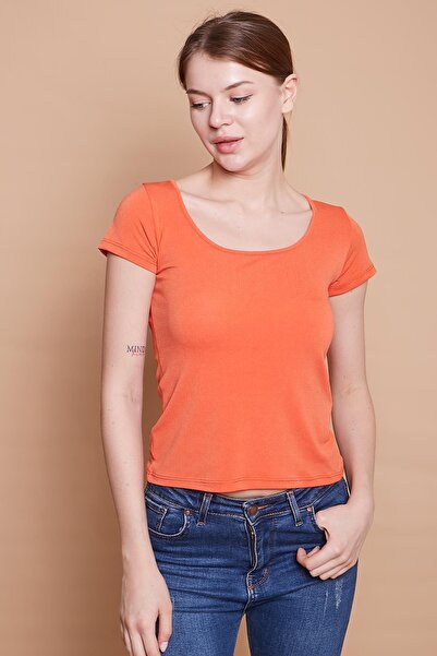 Jument Stretch Fabric Crepe Fabric Balen Collar Gathered Body Blouse-Orange