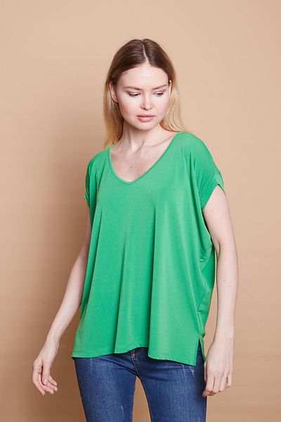 Jument Lycra Crepe ύφασμα V-λαιμόκοψη Casual πλαϊνό σκίσιμο Oversize Μπλούζα-β.πράσινη