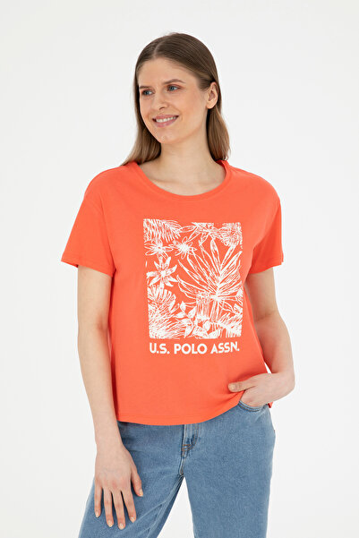 U.S. Polo Assn. تي شيرت نسائي برقبة دائرية على شكل زهرة الرمان 50282901 -VR039