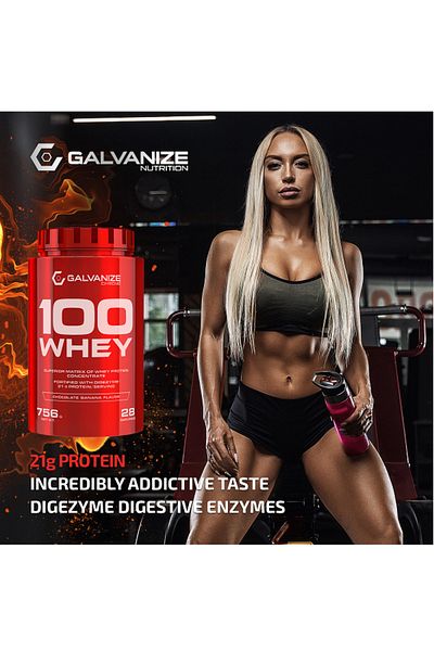 Galvanize Nutrition 100 Whey Protein 28 Services Chocolate Banana Flavored 756 Gr. Protein Powder