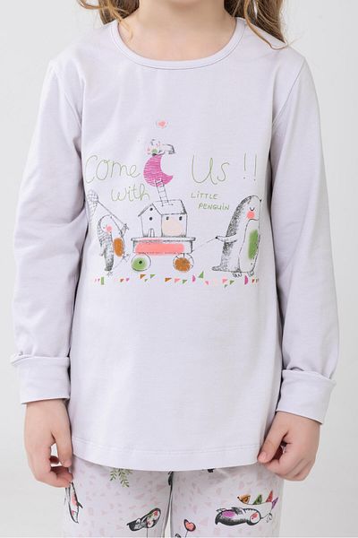 BAYKAR Girl's Crew Neck Printed Long Sleeve Pajamas Set - 9234 Cream
