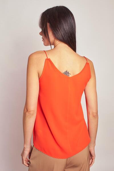 Jument Lightweight Shiny Stylish Fabric String Strap Inside Jacket V-Neck Blouse-Orange
