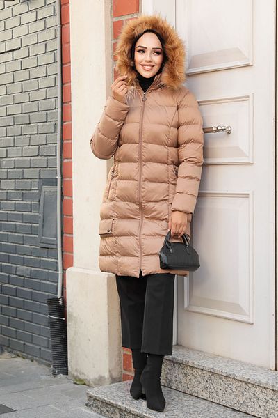 Neva Style Hooded Camel Hijab Puffer Jacket 9781C