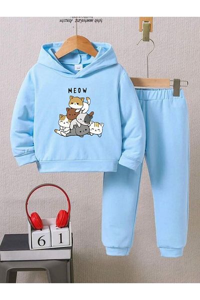 BENROMA Unisex Kids Tracksuit Set - Cats Printed, Oversize Fit