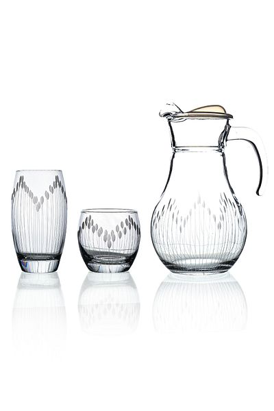 DECOCIA Pudgy 13 Piece Water and Soft Drink Cut Glass Set Vega Patterned