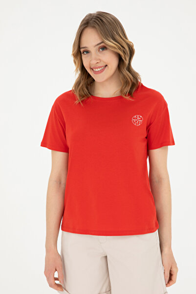 U.S. Polo Assn. تي شيرت نسائي برقبة دائرية باللون الأحمر 50282903 -VR030