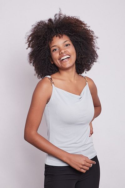 Jument Lycra crepon Bumbac pieptănat Guler dantelă Accesoriu Bluză fără mâneci cu detalii-gri