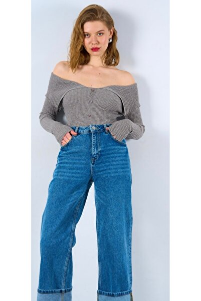 D'RECCY Women's Open Shoulder Buttoned Sweater