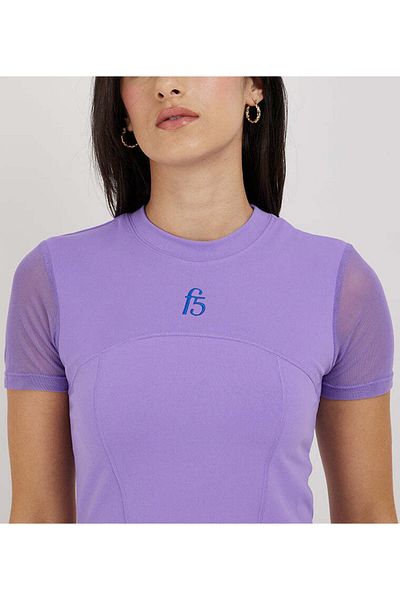 F5 Cropped Mesh Sleeve T-Shirt For Women