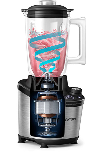 Philips خلاط زجاجي عالي السرعة - 1500 وات، 2 لتر، 12 سرعة، 6 برامج، معدن/أسود - HR3760/00