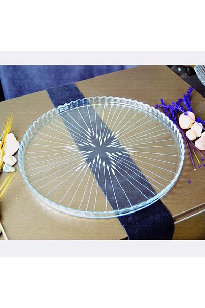 DECOCIA Round Glass Cake and Presentation Tray Vega Patterned
