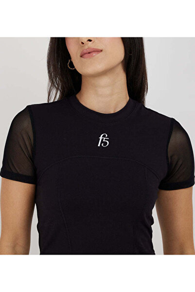 F5 Cropped Mesh Sleeve T-Shirt For Women