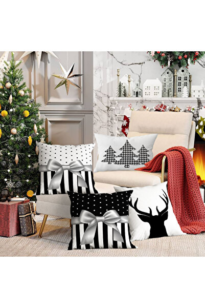 Evmila Σετ 4 βελούδινων καλύμματα μαξιλαριών με θέμα τα Χριστούγεννα 43x43 εκ...