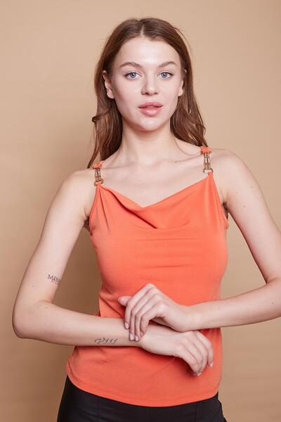 Jument Stretch Fabric Crepe Combed Cotton Detachable Collar Accessory Detailed Sleeveless Blouse Body-Orange