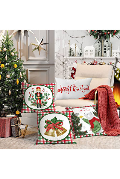 Evmila 4'lü Yılbaşı Temalı Kadife Kırlent Kılıfı 43x43 cm - Dekoratif Yastık ...