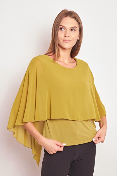 Jument Σιφόν Λεπτομέρεια Μπροστινό Underwire Πίσω Φτερό με λαιμόκοψη Lycra Κομψή μπλούζα-Oil Green